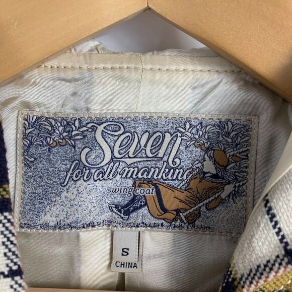 7 For All Mankind Women's‎ Plaid Cotton Hooded Button Up Swing Jacket Size S - Picture 6 of 11